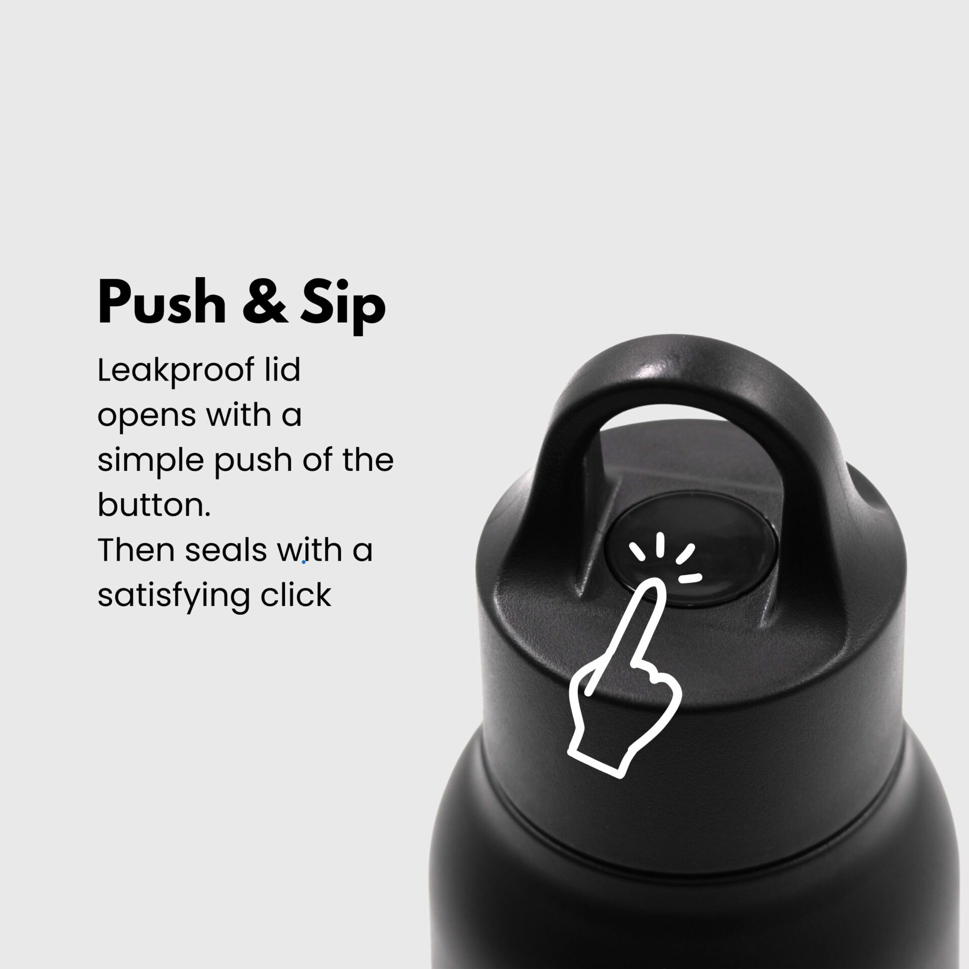 520ml Eco Push-to-Sip Bottle Made from Recycled Stainless Steel - leak proof lid