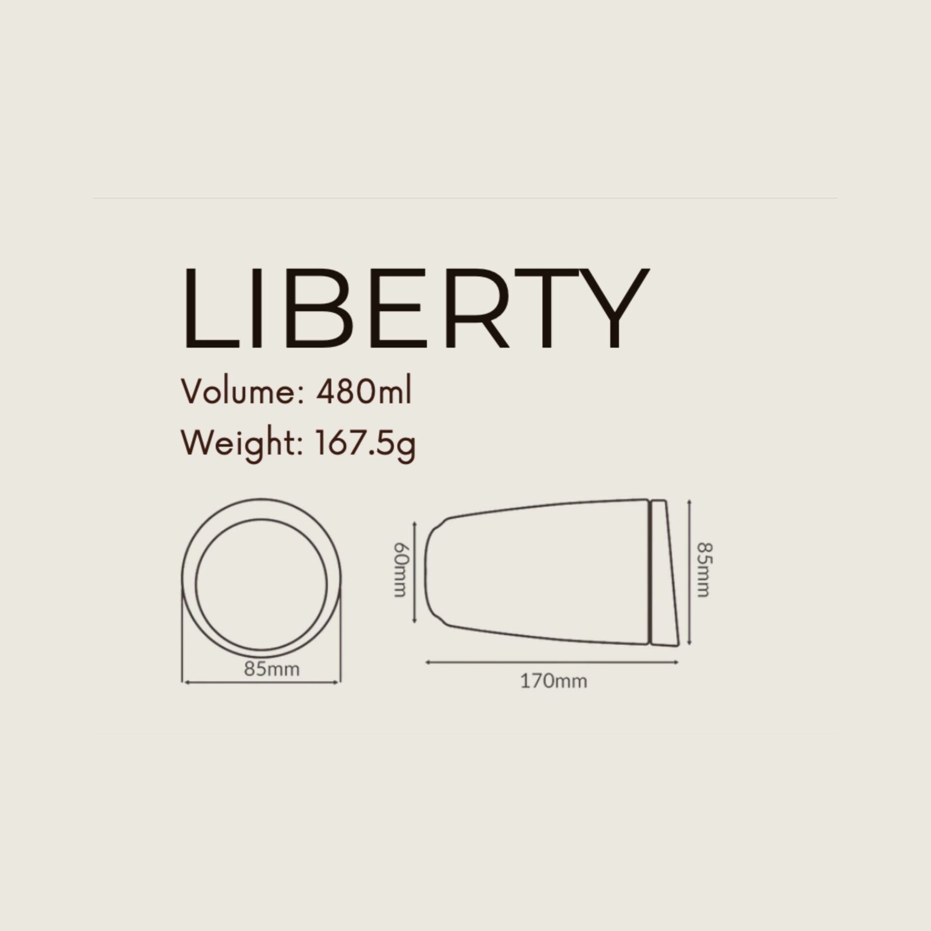 Eco Sustainable 480ml Liberty Cup Made from Upcycled Coffee Grounds dimensions