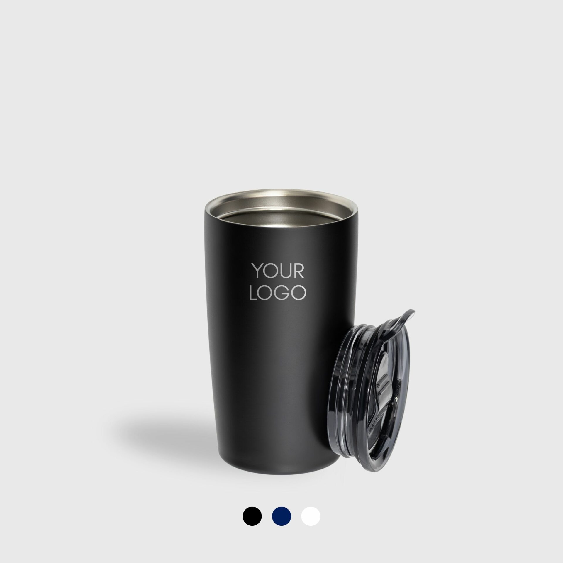 Eco-friendly Daily Vacuum Tumbler Made from Recycled Stainless Steel – 400ml - black with cap opened
