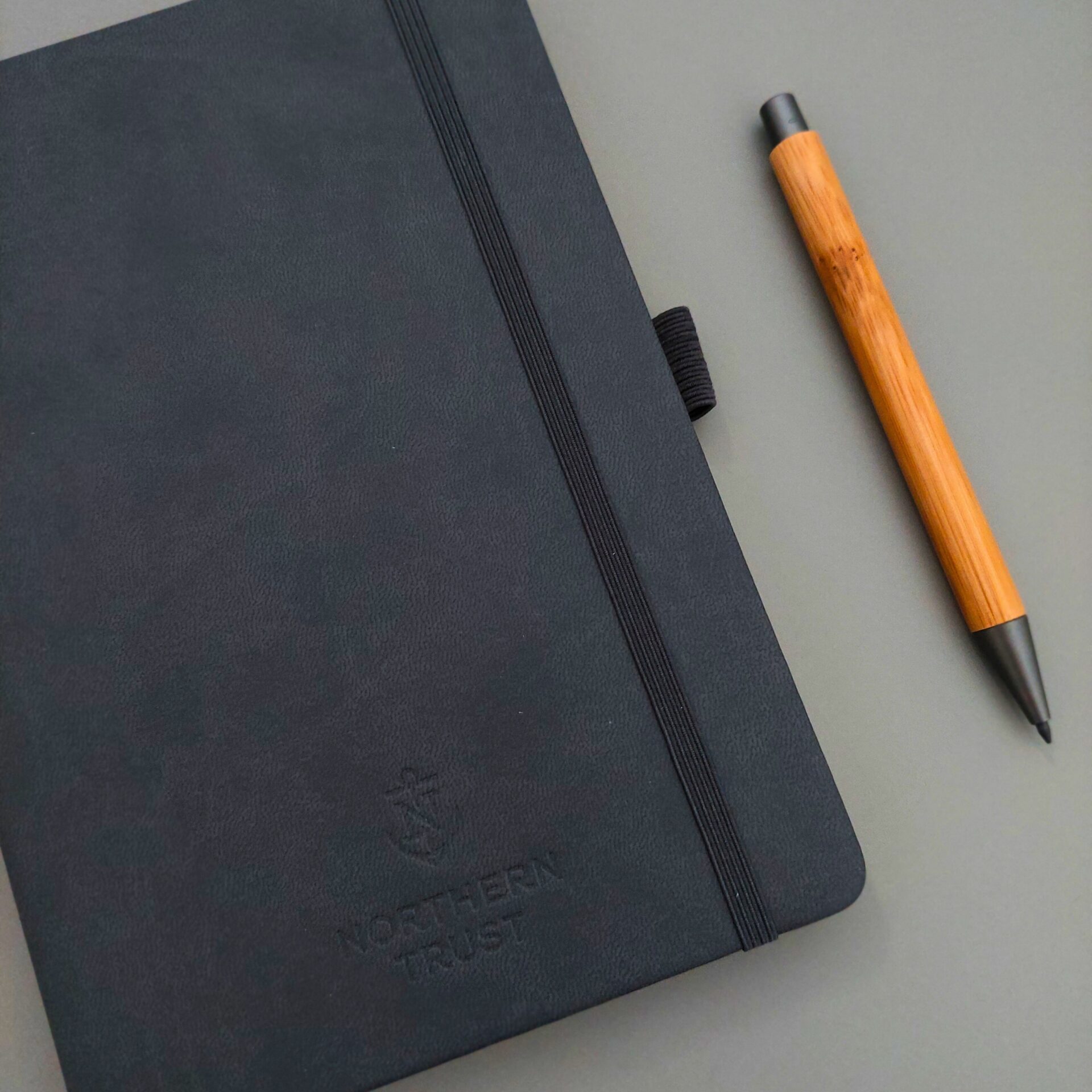 customised notebook corporate gift singapore Imero grey with sustainable bamboo pen